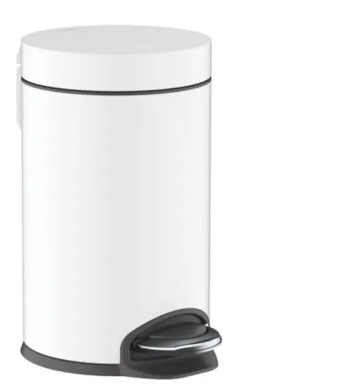 Weißer Abfallbehälter mit Pedalöffnung und runder Form. Das Produkt ist von Hansgrohe und bietet eine praktische Lösung für Abfallentsorgung in Wohnräumen.
